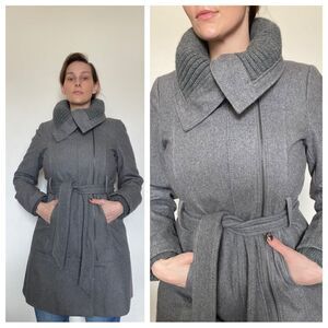 Express Coat Gray Midi Length Sweater Collar Asymmetrical Classy Medium